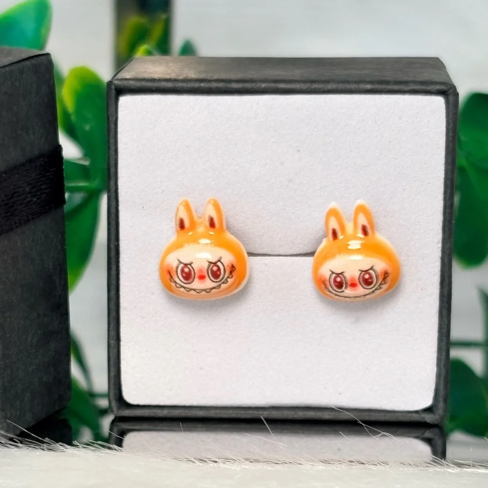 Cute Orange Monster Character‎ Stud Earrings